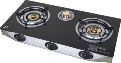 JV Edelstahl-Propangaskocher, 3-flammig Mit Glasplatte